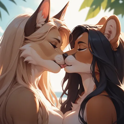 Source_furry, (((2girls))), couple, headshot, kissing, furry, anthro,