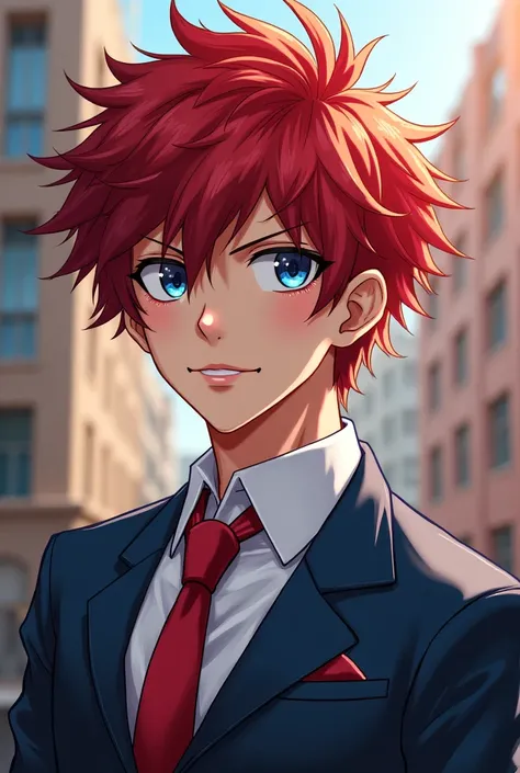 My Hero Academia male student with shoulder-length reddish hair eyes Blue members long eyelashes Clara Nivea skin 