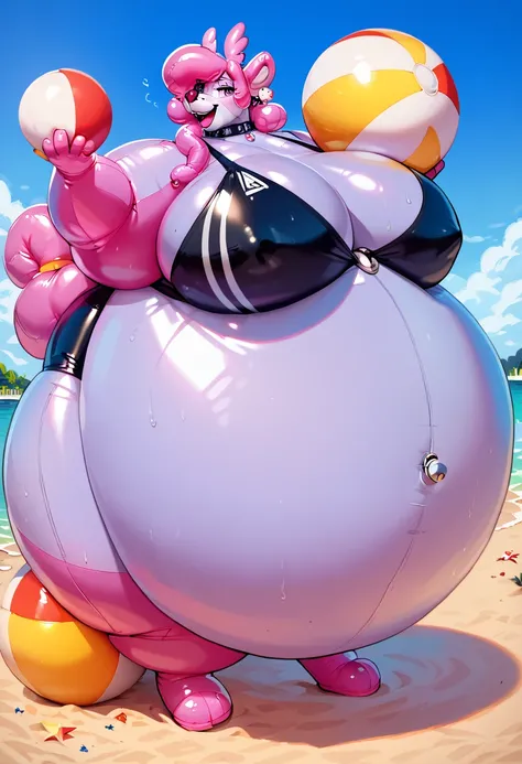 (ultra-realism) an inflatable beach ball that has been transformed into a horny, incredibly obese woman 