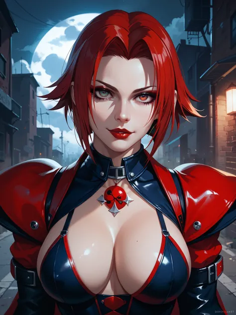 Bloodrayne, nighttime, dark clouds, dark alley background, dark surreal, sexy, seductive, high detail, masterpiece.