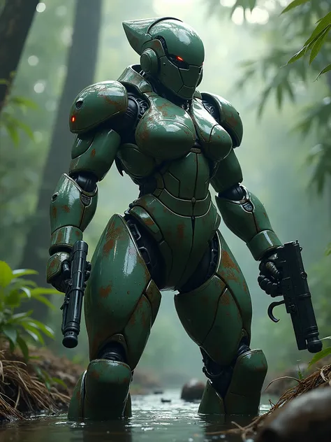 her body has BUTT CHEEKS: HUGE-THICK-MASSIVE-BEEFY buttocks cheeks: protruding infinitely ♾️ omni-directionally, (Camouflage: war armour, Queen-cyborg-Woman), ((holds pistol, and shows the land mines)), elite details, lens flare: evening Swamp location: as...