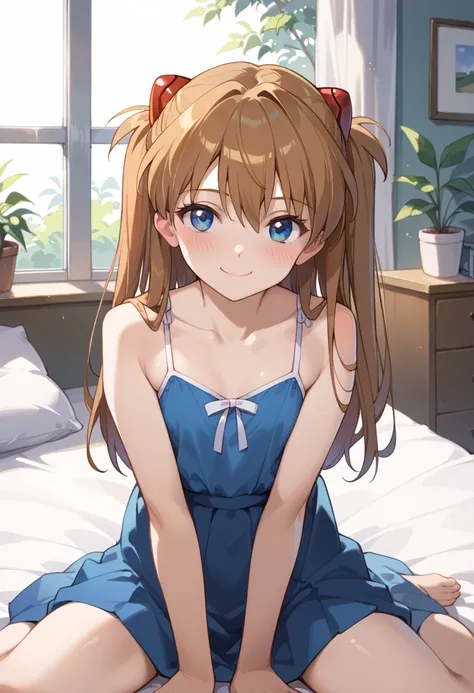 (( top quality)), (( Masterpiece)), (be familiar with),  perfect face,  indoor, bedroom,  Watching Viewers,
One woman,  Soryu Asuka Langley,
開いた口,  with an ecstatic expression, blush, smile,
 small tits,  flat chest, Young girl,  lori,  s,  girl,
 long hai...