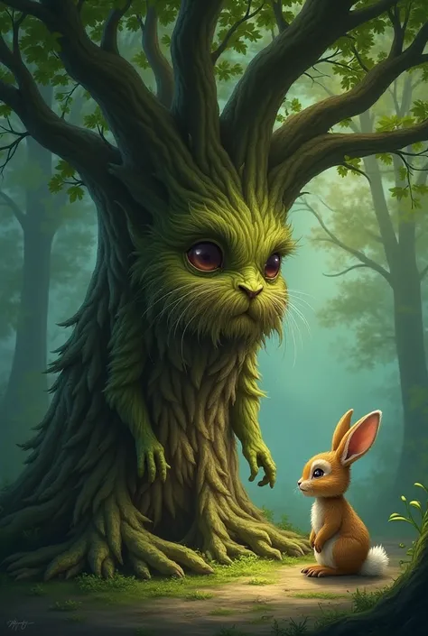 tree: Rabbit how to follow,  you must guess my riddle —said the tree in a raspy voice .
 The tree asked :
—I'm sweet ,  round and red ,  and rabbits really like . What am I ? . rabbit: Thoughtful 
