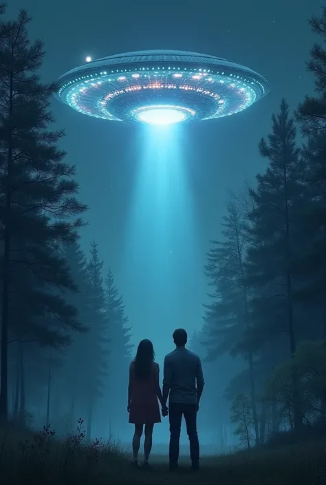 Couple looking at a clearing at night seeing a UFO 