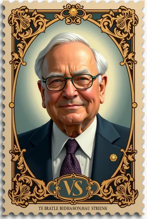 Picture of Warren Buffet in the shape of a stamp of the Virgin Mary
