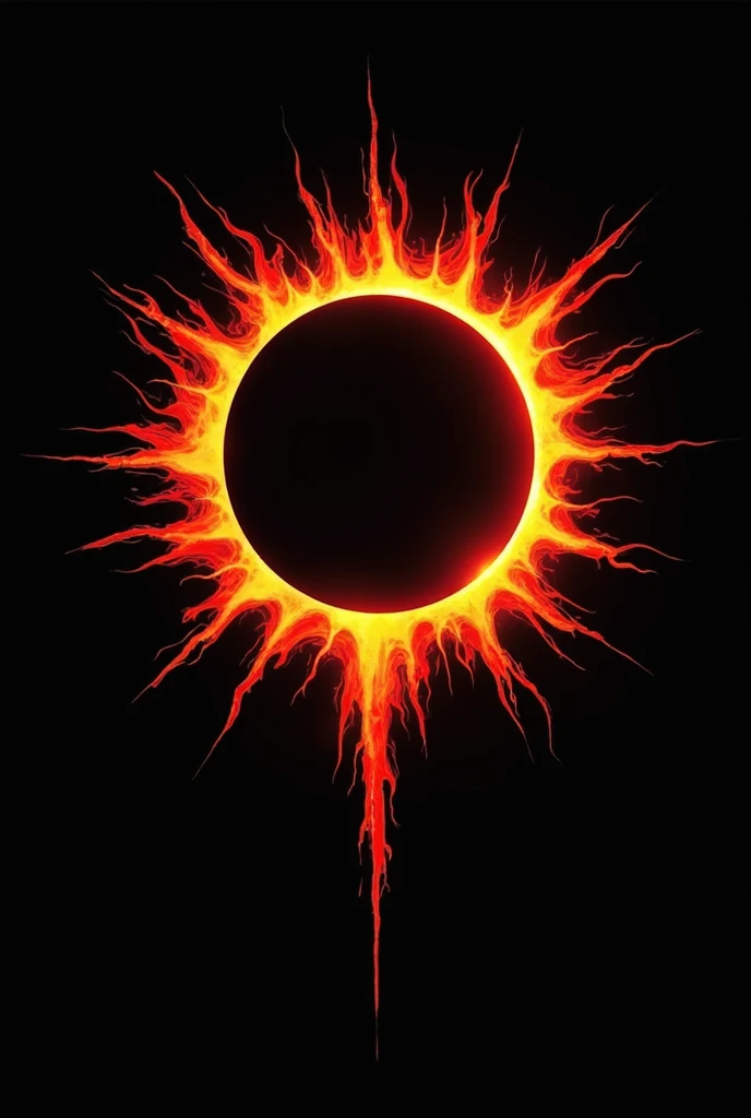 A rock band logo in English, Main colors are red, yellow and black, What does it have to do with an eclipse of fire.