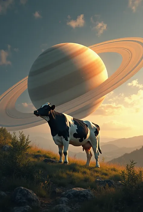 Create a cow that will turn into Saturn 