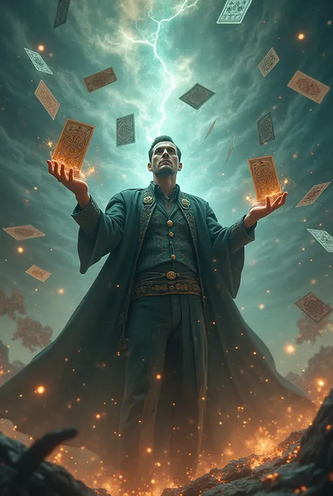 A man with psychic powers throws us cards to fight in a fantasy universe