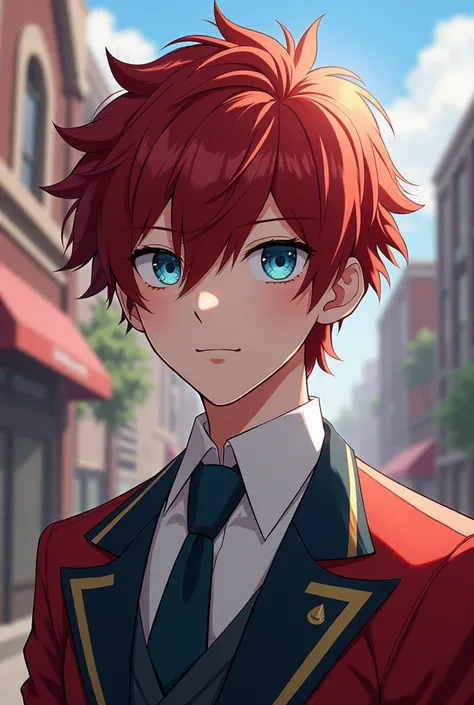 My Hero Academia male student with shoulder-length reddish hair eyes Blue members long eyelashes Clara Nivea skin 