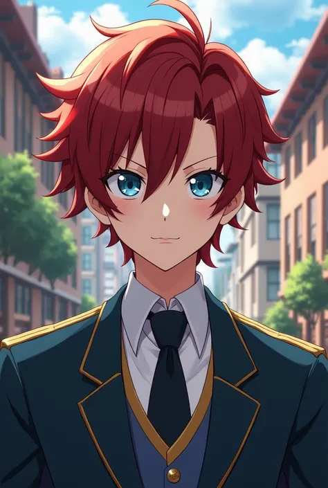 My Hero Academia male student with shoulder-length reddish hair eyes Blue members long eyelashes Clara Nivea skin 