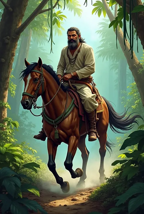 Pathan man on the horse in the jangle 