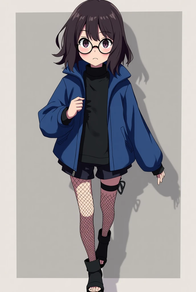 Naruto capture. Girl with dark brown hair , slightly wavy and medium length,  clan with a fringe that gives it a carefree look .  His eyes are deep and dark , characteristics of the Uchiha ,  and wears large round glasses that give it an intellectual look ...