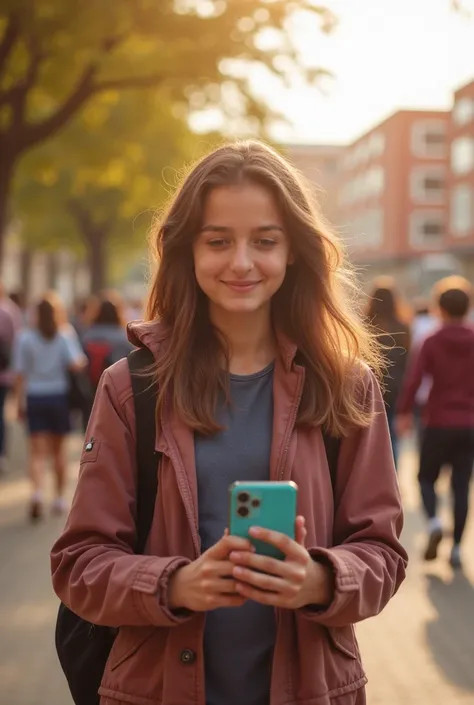 girl takes a selfie in the school yard