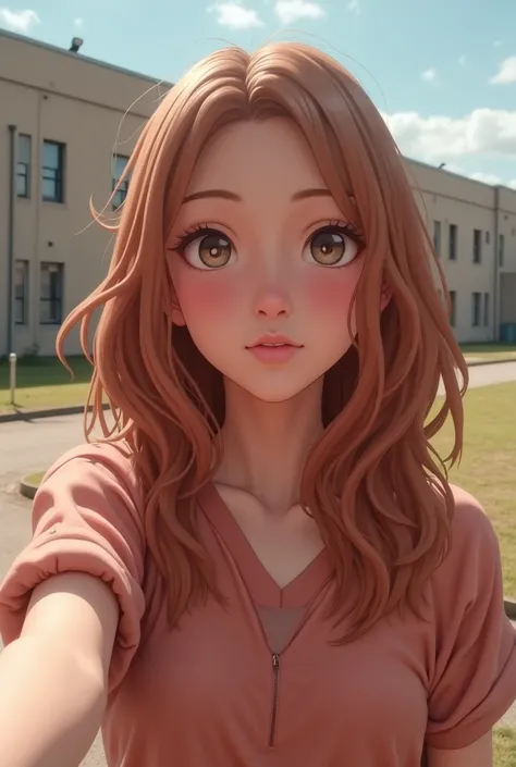 girl takes a selfie in the school yard