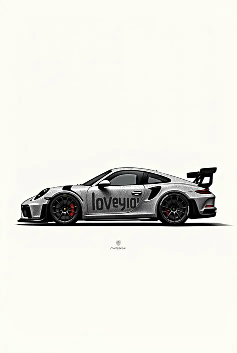 A drawing of a Porsche 911 GT3 RS made of I love you 