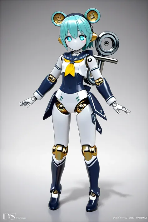 anime style, 1girl, younger female, humanoid robot, doll joints, winding key, mecha musume, perfect hands, 3d, high resolution, high quality, hd,  