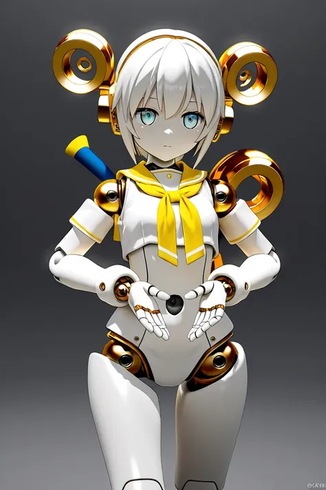 anime style, 1girl, younger female, humanoid robot, doll joints, winding key, mecha musume, perfect hands, 3d, high resolution, high quality, hd,  