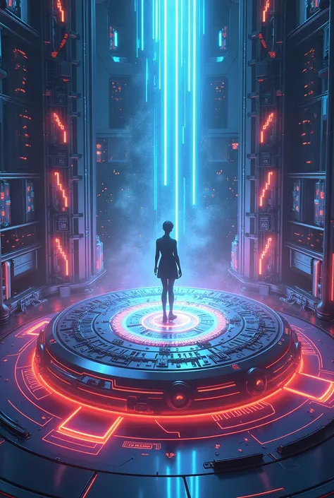 Make me an illustration of a teleportation platform and make it a little colorful