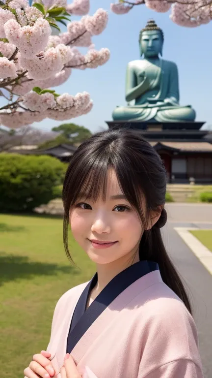 📅 April 9
Big Buddha Day
Japanese-style beauty standing with the Great Buddha of Nara in the background。 A Japanese-style beauty with a quiet prayer light in her eyes 、 smile with a calm expression 。Cherry blossoms dance in the background 、 sacred atmosphe...