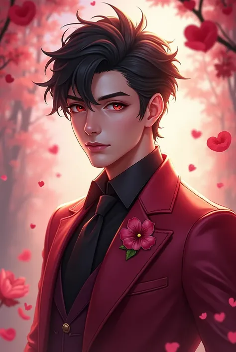 The hero cecilion from mlbb in his valentine skin make him hot and cute make it as an fanart make him like he is same style and clothes