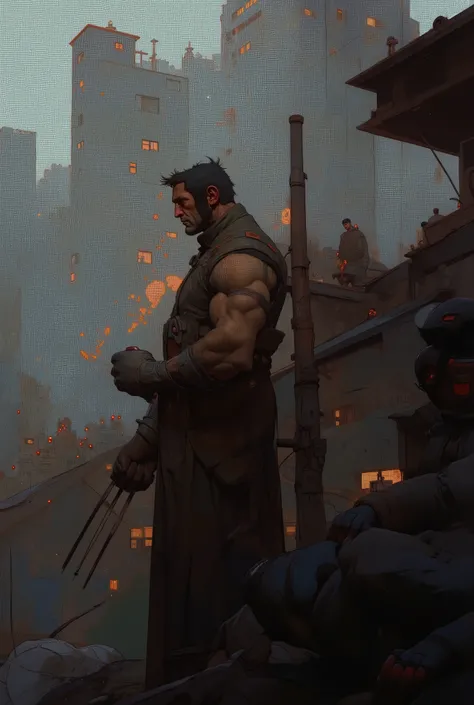 photo of marvel's wolverine outside city 17, rainy, RTX, Octano, irreal