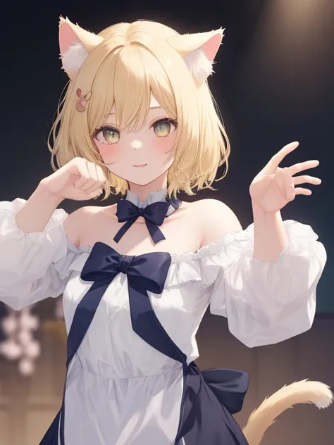  Hi-Res, accurate,  blonde, 1 girl, Cat ears,  cat pose with thin hair