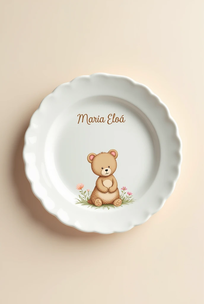 Create plates for a pregnant woman's essay with a little bear theme with the name Maria Eloá 