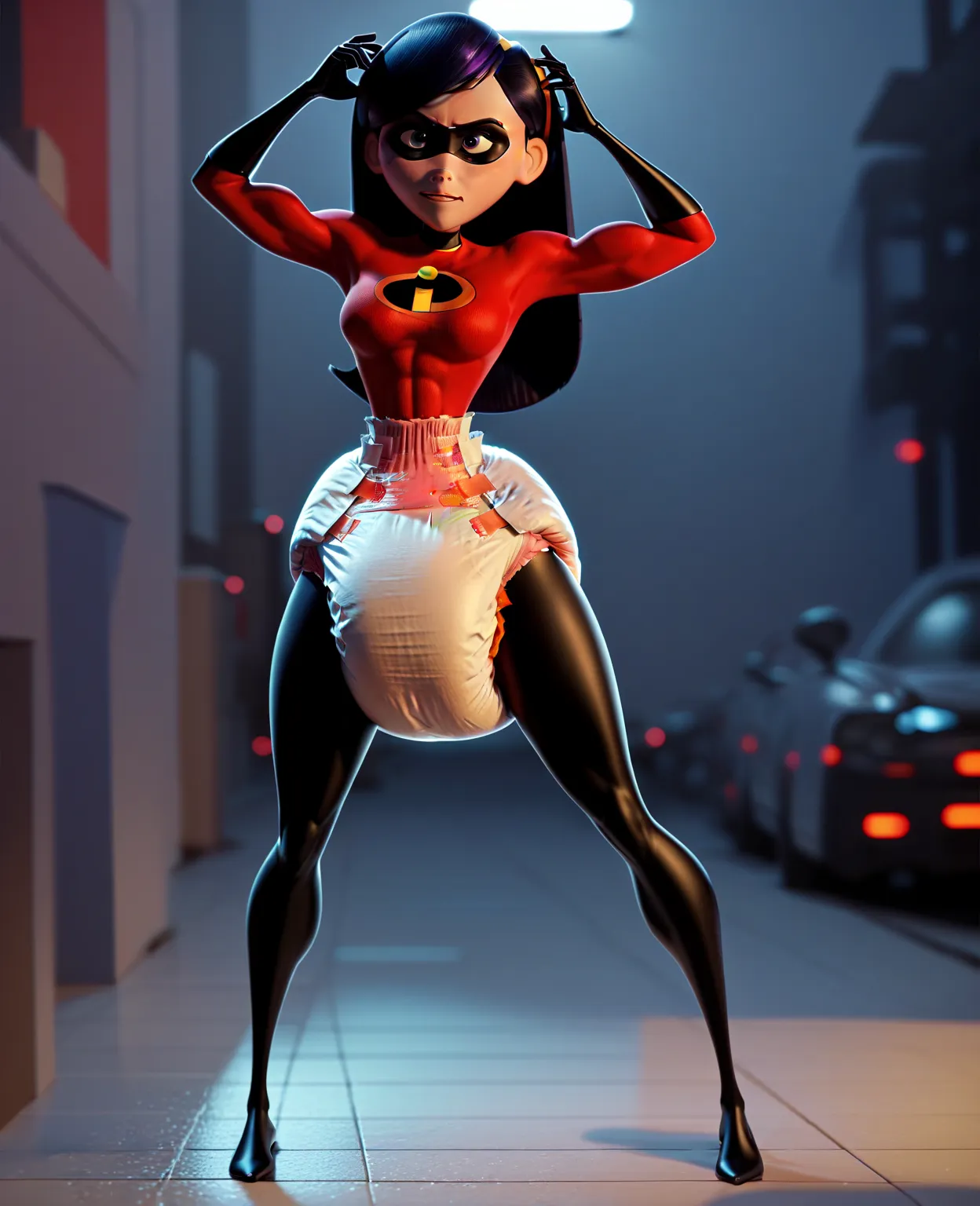 Violet Parr, Incredibles, Leotard, ((Diaper, Muscular, Medium Breasts, Show Full Body))