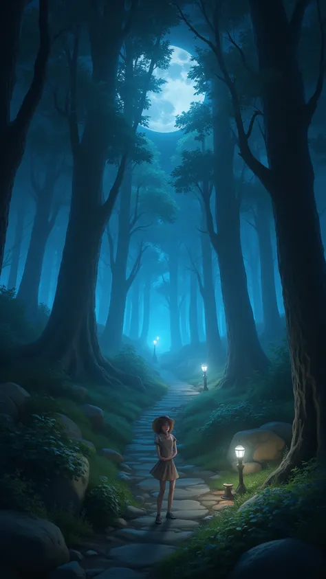  A charming digital art work carefully created by Wlop,  showcases a quiet forest bathed in soft moonlight ,  that highlights the intricate details of nature , It also emphasizes the blending of light and shadow ,  cleverly blends elements of fantasy and r...