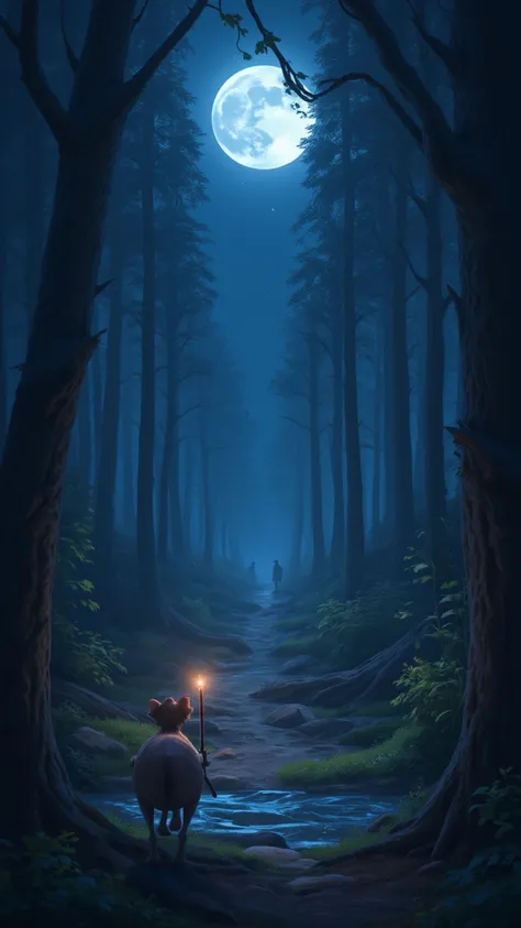  A charming digital art work carefully created by Wlop,  showcases a quiet forest bathed in soft moonlight ,  that highlights the intricate details of nature , It also emphasizes the blending of light and shadow ,  cleverly blends elements of fantasy and r...