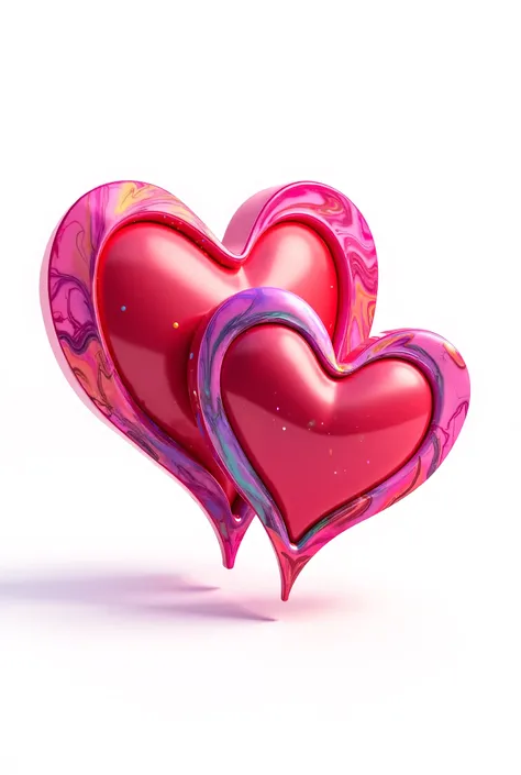 a beautiful 3d vibrant two hearts, canter of two hearts fonts,font is stylish vibrant," happy Valentine's day", white background 