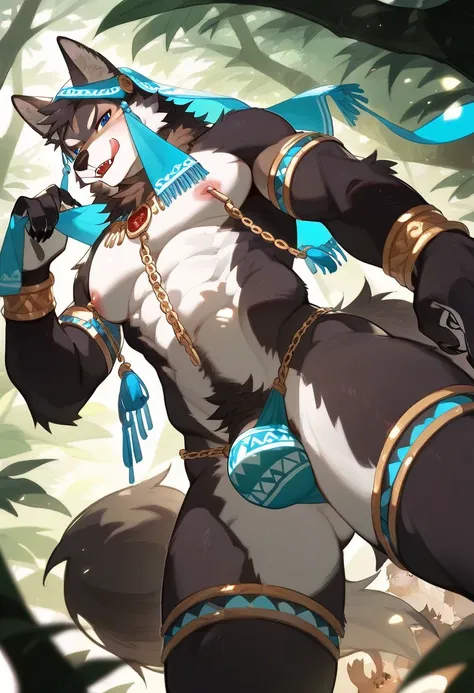 score_9, score_8_up, score_7_up, score_6_up, score_5_up, BREAK source_furry, rating_explicit, , furry, upper body, wolf ears, wolf tail, brown fur, ,male, male colorful thong underwear, wide hips, big ass, thick thighs, blue eyes, blush, open mouth, fangs,...