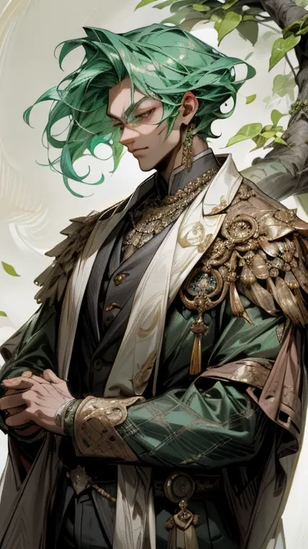 ((colorful vines)), (((plants and a man))), a vine and a man, a green vine with a purple flower on its tip and a purple stem, floating vines, rat with an ornate golden crown adorned with emeralds, deep green velvet cape with gold embroidery and shimmering ...