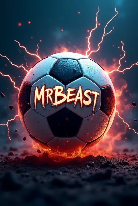 [Image of a soccer ball with the text "MrBeasT" written in the center in a graffiti-style font, with flames and lightning bolts shooting out from behind it, all set against a dark blue background]