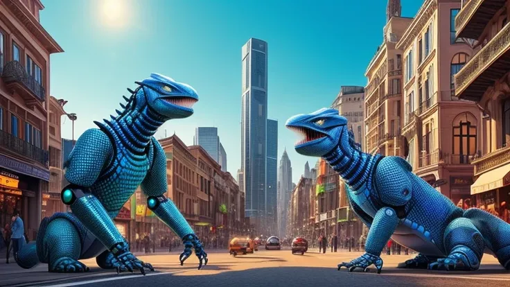 Magnificent cities with advanced technology and harmony between various races. Man, reptilian creature, organic robot, and the other races work together.)