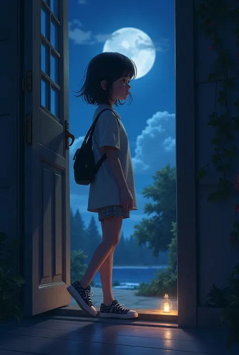 ager girl shoe stepping outside at night