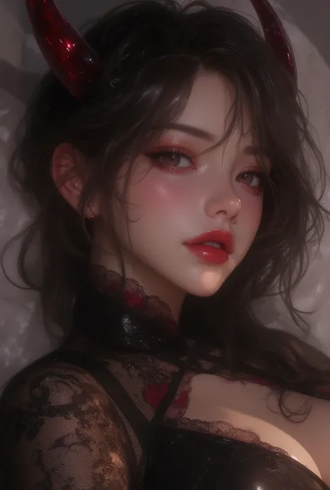 a close up of a person in a black outfit with horns, seductive anime girl, extremely detailed artgerm, beautiful succubus, anime character; full body art, ig model | artgerm, range murata and artgerm, demon anime girl, trending artgerm, anime woman, artger...