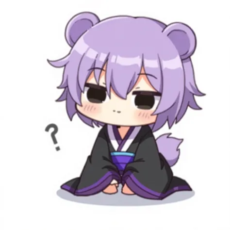 Bear Ears Bear Ears 、Purple hair boy、spiky、 two blocks、Short Hair、 Black Eyes Black Eyes 、purple and black shrine maiden clothes、 Bear's Tail Bear's Tail 、nyaruko-san,   chibi!!!   Neferpitot ,  Maple Story , 、  chibi,    senko-sa   , kawaii minimalist、Min...