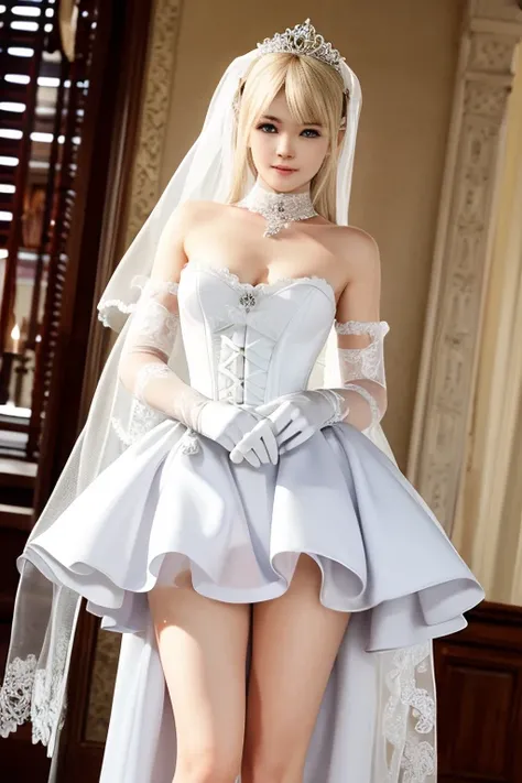 Marie rose, master-piece, best quality, very long wedding dress, very long corset, legs inside dress, white long wedding gloves, white long wedding veils, wedding ring, remove wedding tiara