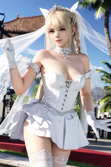 Marie_rose, master-piece, best quality, white long wedding dress, long skirt, white wedding stocking, white long wedding gloves, white long wedding veils, wearing wedding rings