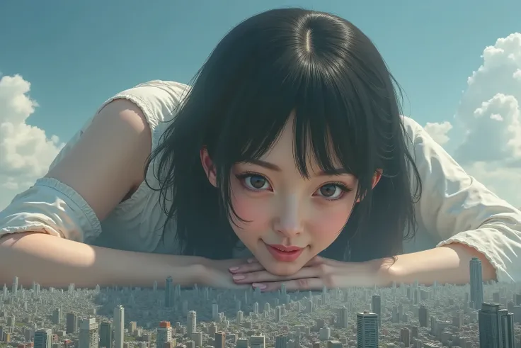 (Japanese High Beautiful Super Giant girl),
(Super Best masterpiece, Raw Photography Art, 16k,  best image quality,  super high resolution,  RAW photos ),
( view of the world seen from the ground as seen from the ground as seen from the ground as seen from...