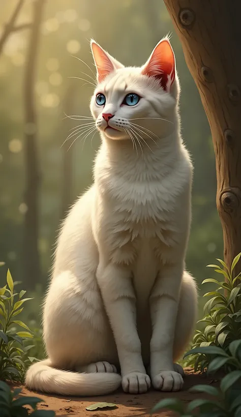 In a small village lived a beautiful white cat named Tuntuni. Her blue eyes and cotton-soft fur would have charmed anyone. Tuntuni was very mischievous, wandering around all day, sometimes climbing trees, sometimes trying to catch small fish.