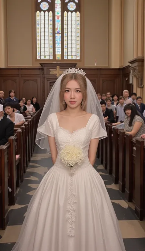 (((crowd, crowds,Onlookers,church wedding hall background :3)))
((( smiling girl:2.5)))
(( left and right armpits, hands behind head in bed))break
(((((cowboy Shot,from front:1.5,)))))break
((short hair,))
((((((Wedding Bouquet, wedding veil,鎖の付いた首輪1 japan...