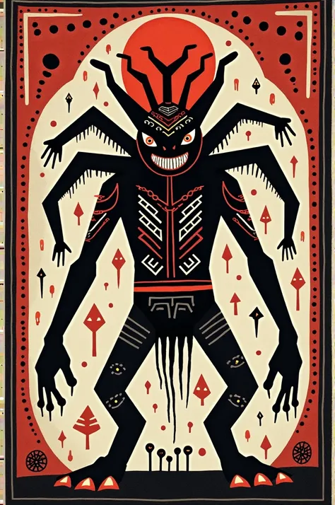 Want to design a monster card front side and my game is based on traditional folkart warli art and I want a border inwarli art in my card with and good logo of monster card in middle of the card and my colour scheme is black red and grey