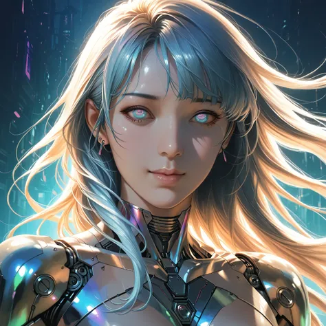 a woman cyborg android robot, highly detailed, extremely realistic, hyper detailed, intricate, photorealistic, dark occult fantasy, retro-futuristic, cyberpunk, ethereal, glowing, iridescent, surreal, mystical, esoteric, hajime sorayama style, hajime soray...