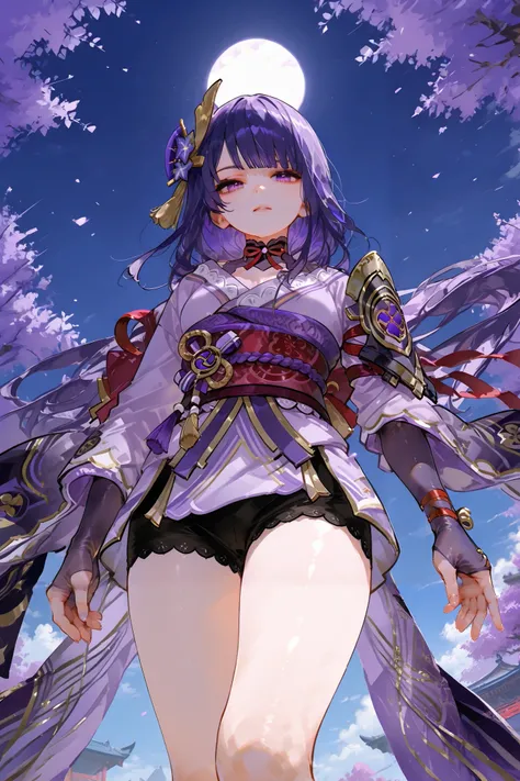 Genshin,raidenshogun,purple hair,angle of view of the whole body,very beautiful,angle of view to the legs