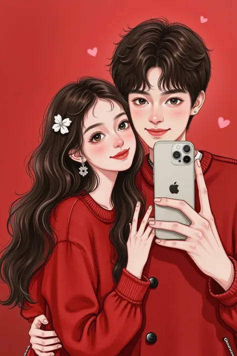 Couple selfie， red