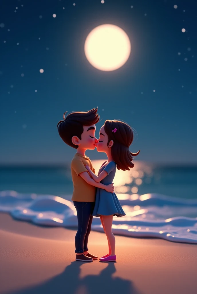 A Romantic Kiss
"Generate a 3D cartoon image of a couple sharing a tender kiss on a moonlit beach at night, with waves gently lapping at their feet."
."

By 16:9