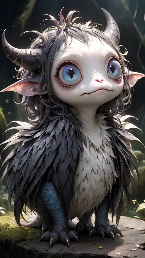  Tim Burton Style、  extremely realistic 、 cute monster、