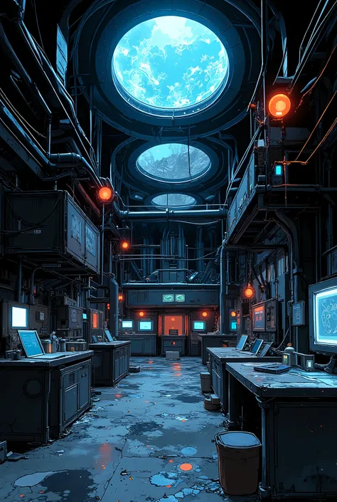 a secret laboratory, dark and mysterious underground research facility, scattered research documents, experimental equipment and large-scale biofabrication plant, chiaroscuro lighting, moody atmosphere, cinematic angle, dark and somber color palette, highl...